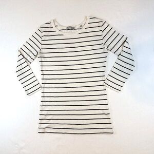 Vince Women Size L White & Black Stripe T Shirt Top 3/4 Sleeves Pullover